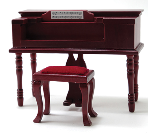 Dollhouse Miniature Spinet Piano, Mahogany
